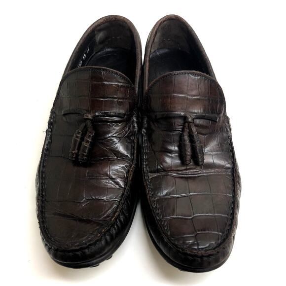 Allen Edmonds Guidare Tassel Driving Loafer Brown Crocodile Pattern Leather 9 - Picture 2 of 12